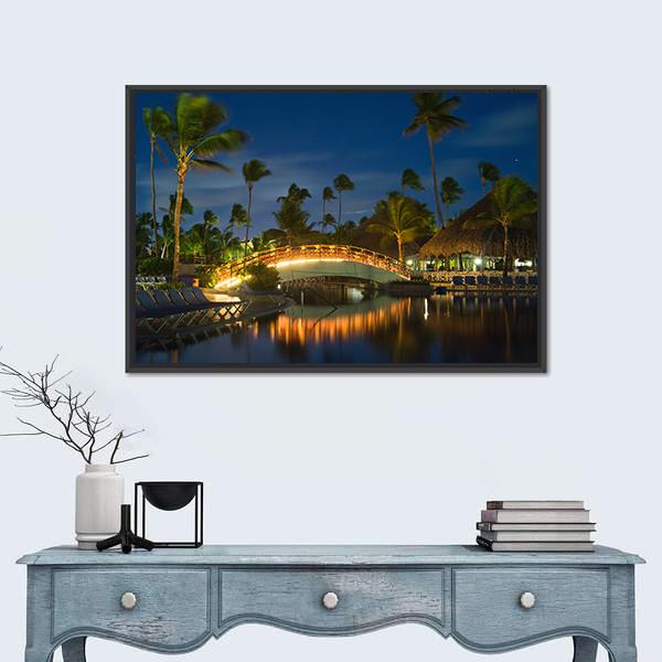 Swimming Pool In Night Illumination Panoramic Canvas Wall Art-1 Piece-36" x 12"-Tiaracle