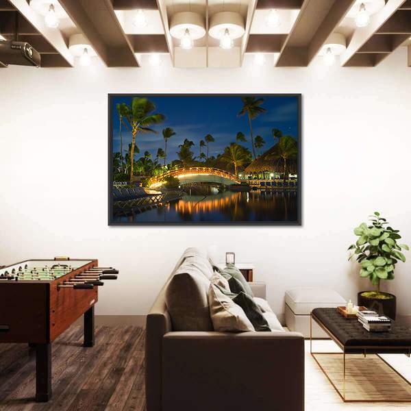 Swimming Pool In Night Illumination Panoramic Canvas Wall Art-1 Piece-36" x 12"-Tiaracle