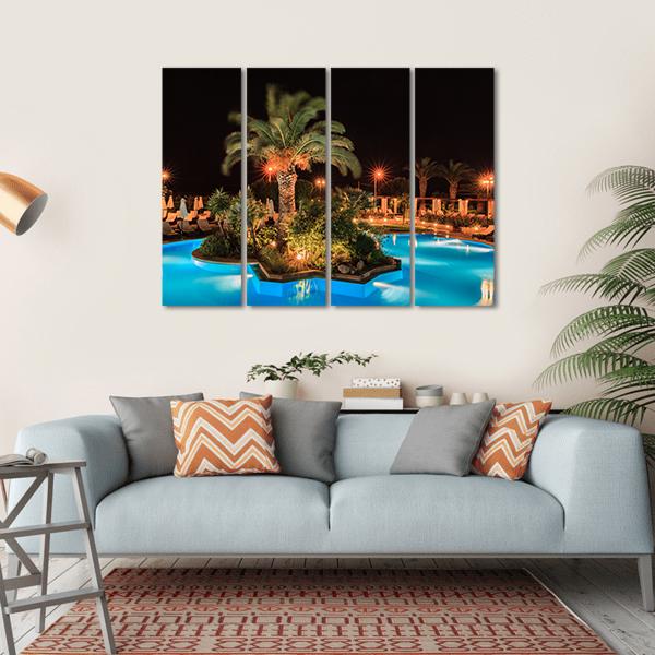 Swimming Pool In Night View Canvas Wall Art-4 Horizontal-Gallery Wrap-34" x 24"-Tiaracle