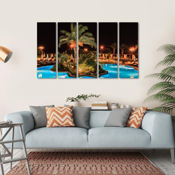 Swimming Pool In Night View Canvas Wall Art-5 Horizontal-Gallery Wrap-22" x 12"-Tiaracle