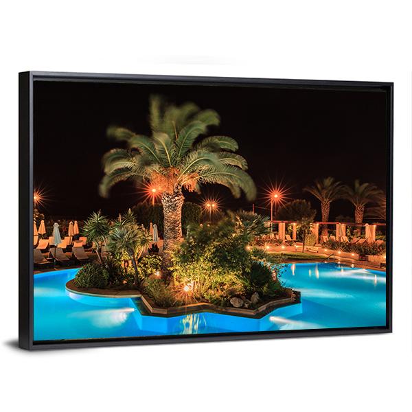 Swimming Pool In Night View Canvas Wall Art-3 Horizontal-Gallery Wrap-25" x 16"-Tiaracle