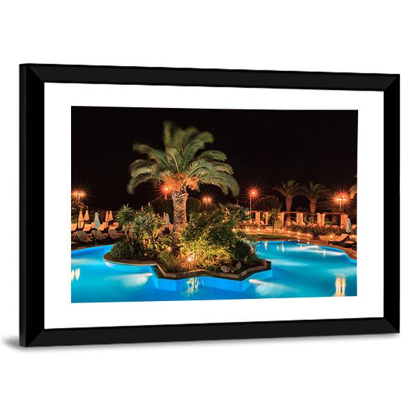 Swimming Pool In Night View Canvas Wall Art-3 Horizontal-Gallery Wrap-25" x 16"-Tiaracle