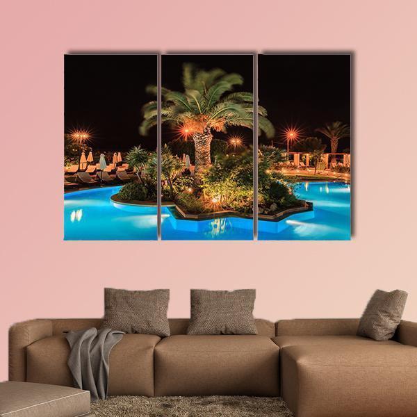 Swimming Pool In Night View Canvas Wall Art-3 Horizontal-Gallery Wrap-37" x 24"-Tiaracle