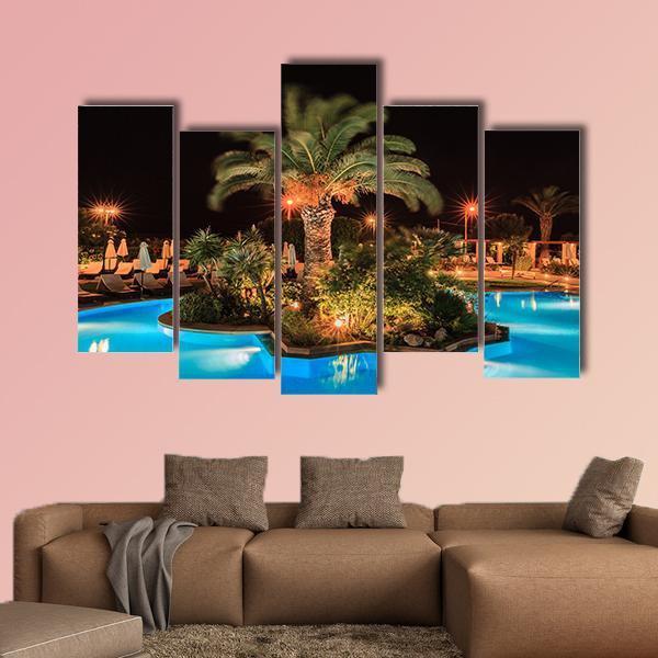 Swimming Pool In Night View Canvas Wall Art-5 Pop-Gallery Wrap-47" x 32"-Tiaracle