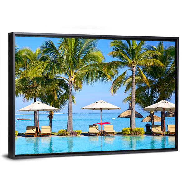 Swimming Pool With Lounge Chairs Canvas Wall Art-3 Horizontal-Gallery Wrap-25&quot; x 16&quot;-Tiaracle