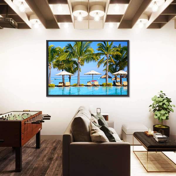 Swimming Pool With Lounge Chairs Canvas Wall Art-3 Horizontal-Gallery Wrap-25&quot; x 16&quot;-Tiaracle