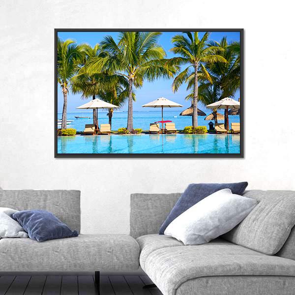 Swimming Pool With Lounge Chairs Canvas Wall Art-3 Horizontal-Gallery Wrap-25&quot; x 16&quot;-Tiaracle