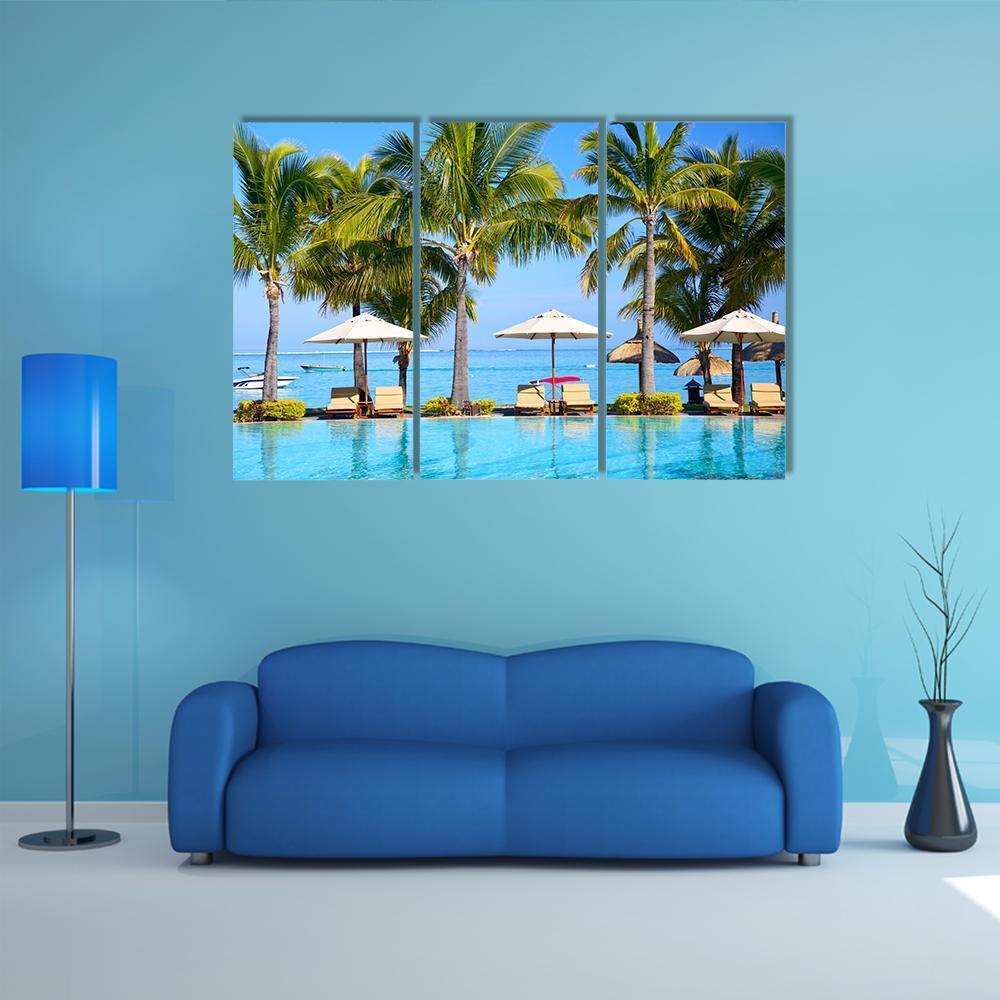 Swimming Pool With Lounge Chairs Canvas Wall Art-3 Horizontal-Gallery Wrap-37&quot; x 24&quot;-Tiaracle