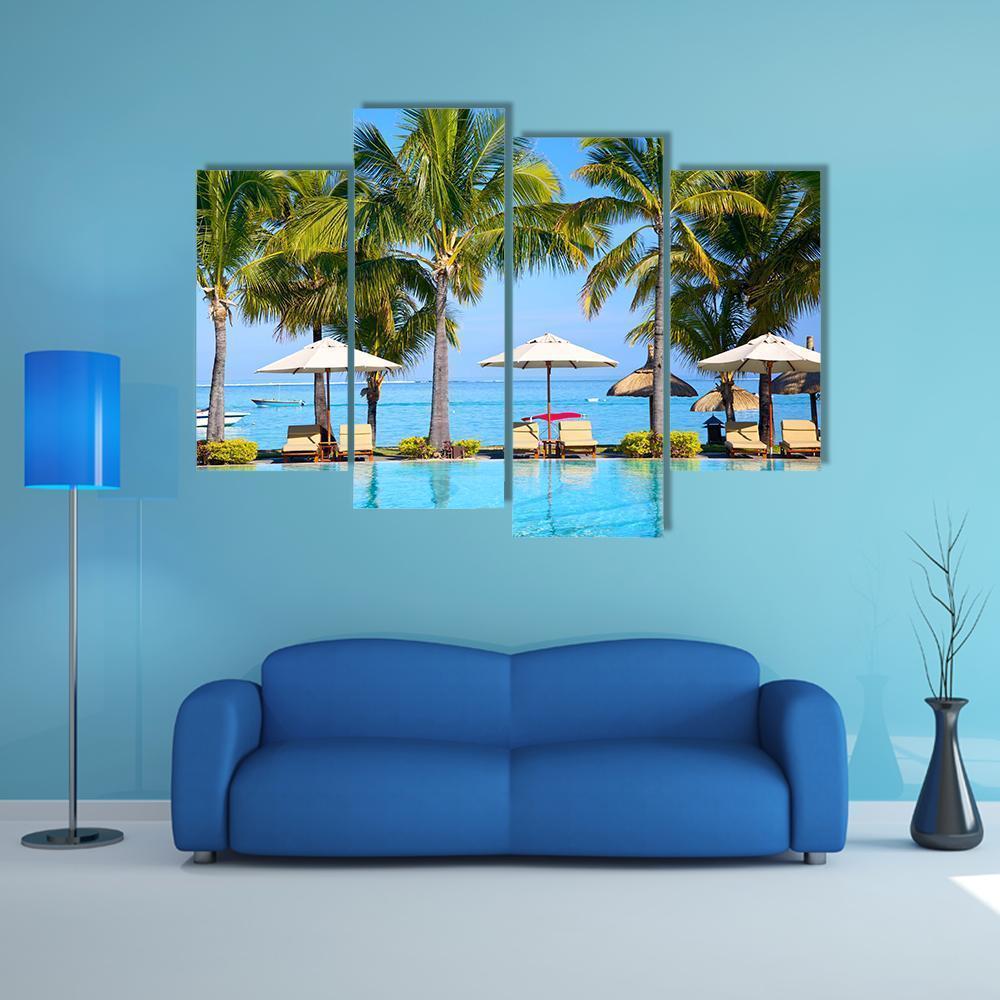 Swimming Pool With Lounge Chairs Canvas Wall Art-4 Pop-Gallery Wrap-50&quot; x 32&quot;-Tiaracle