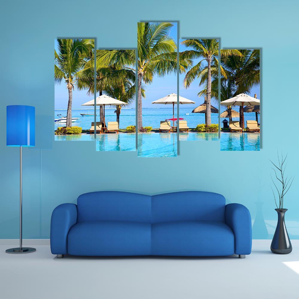 Swimming Pool With Lounge Chairs Canvas Wall Art-5 Pop-Gallery Wrap-47&quot; x 32&quot;-Tiaracle