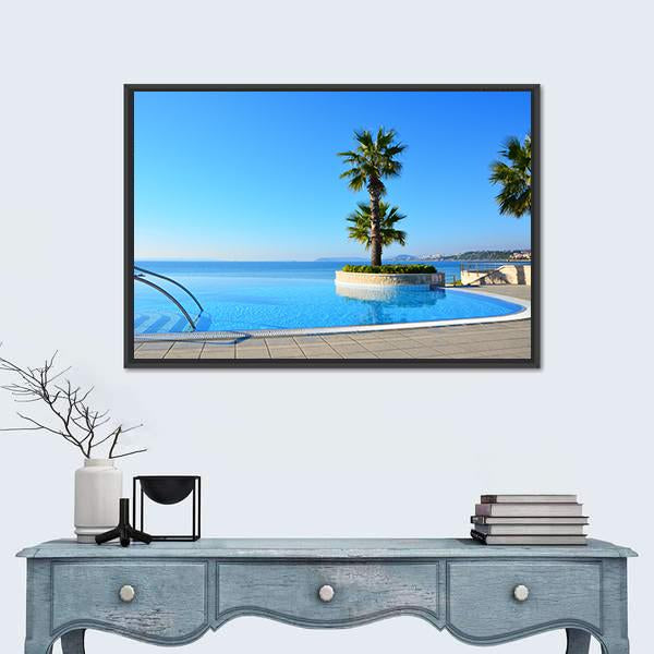 Swimming Pool With Palm Tree Canvas Wall Art-1 Piece-Floating Frame-24" x 16"-Tiaracle