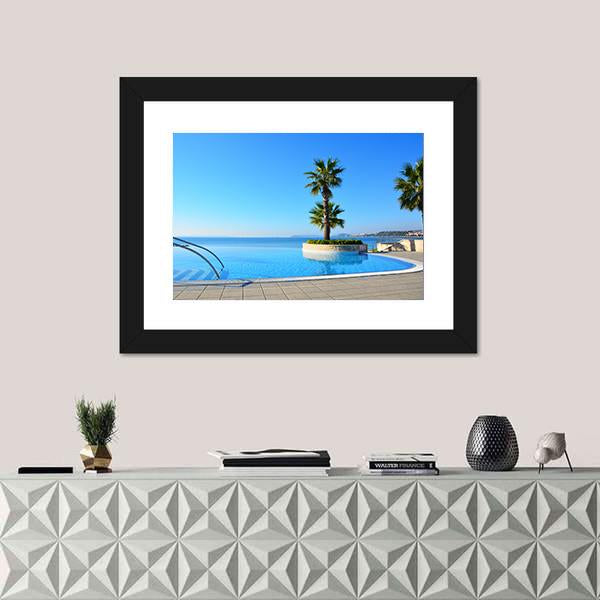 Swimming Pool With Palm Tree Canvas Wall Art-1 Piece-Framed Print-20" x 16"-Tiaracle