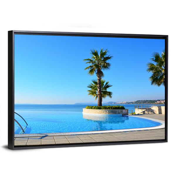 Swimming Pool With Palm Tree Canvas Wall Art-3 Horizontal-Gallery Wrap-25" x 16"-Tiaracle