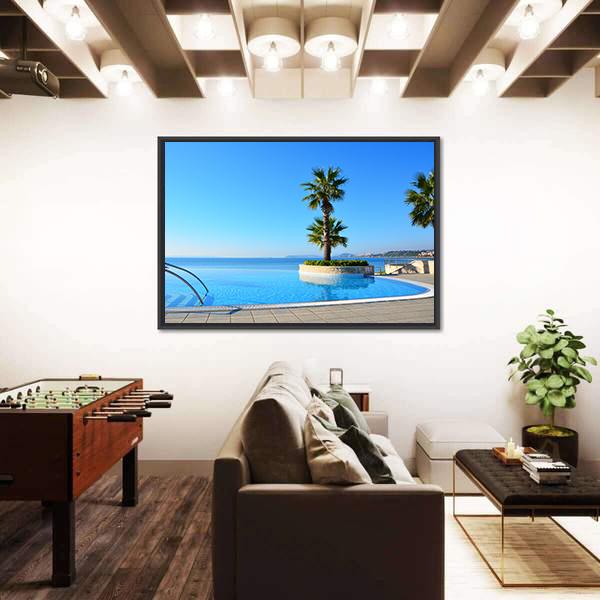 Swimming Pool With Palm Tree Canvas Wall Art-3 Horizontal-Gallery Wrap-25" x 16"-Tiaracle