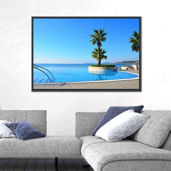 Swimming Pool With Palm Tree Canvas Wall Art-3 Horizontal-Gallery Wrap-25" x 16"-Tiaracle