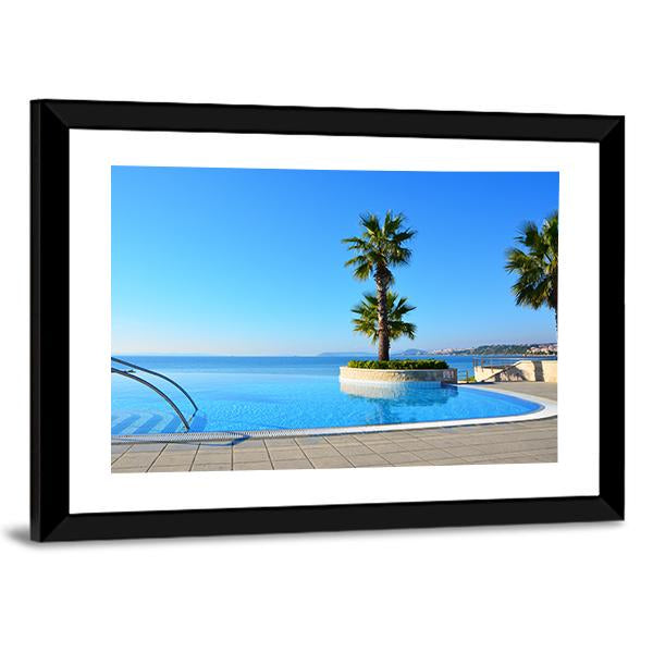 Swimming Pool With Palm Tree Canvas Wall Art-3 Horizontal-Gallery Wrap-25" x 16"-Tiaracle