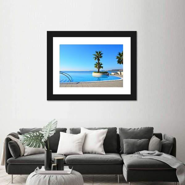 Swimming Pool With Palm Tree Canvas Wall Art-3 Horizontal-Gallery Wrap-25" x 16"-Tiaracle