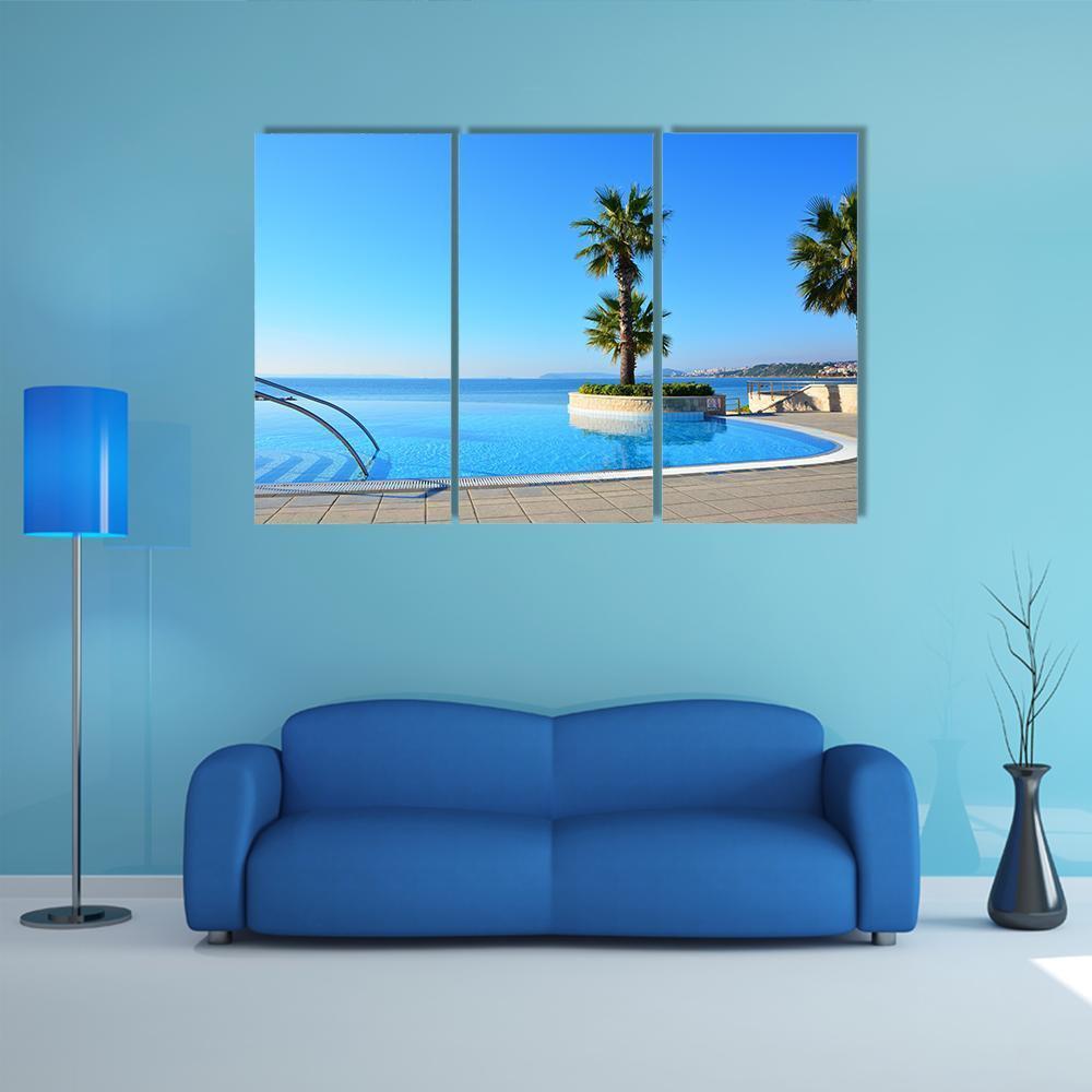 Swimming Pool With Palm Tree Canvas Wall Art-3 Horizontal-Gallery Wrap-37" x 24"-Tiaracle