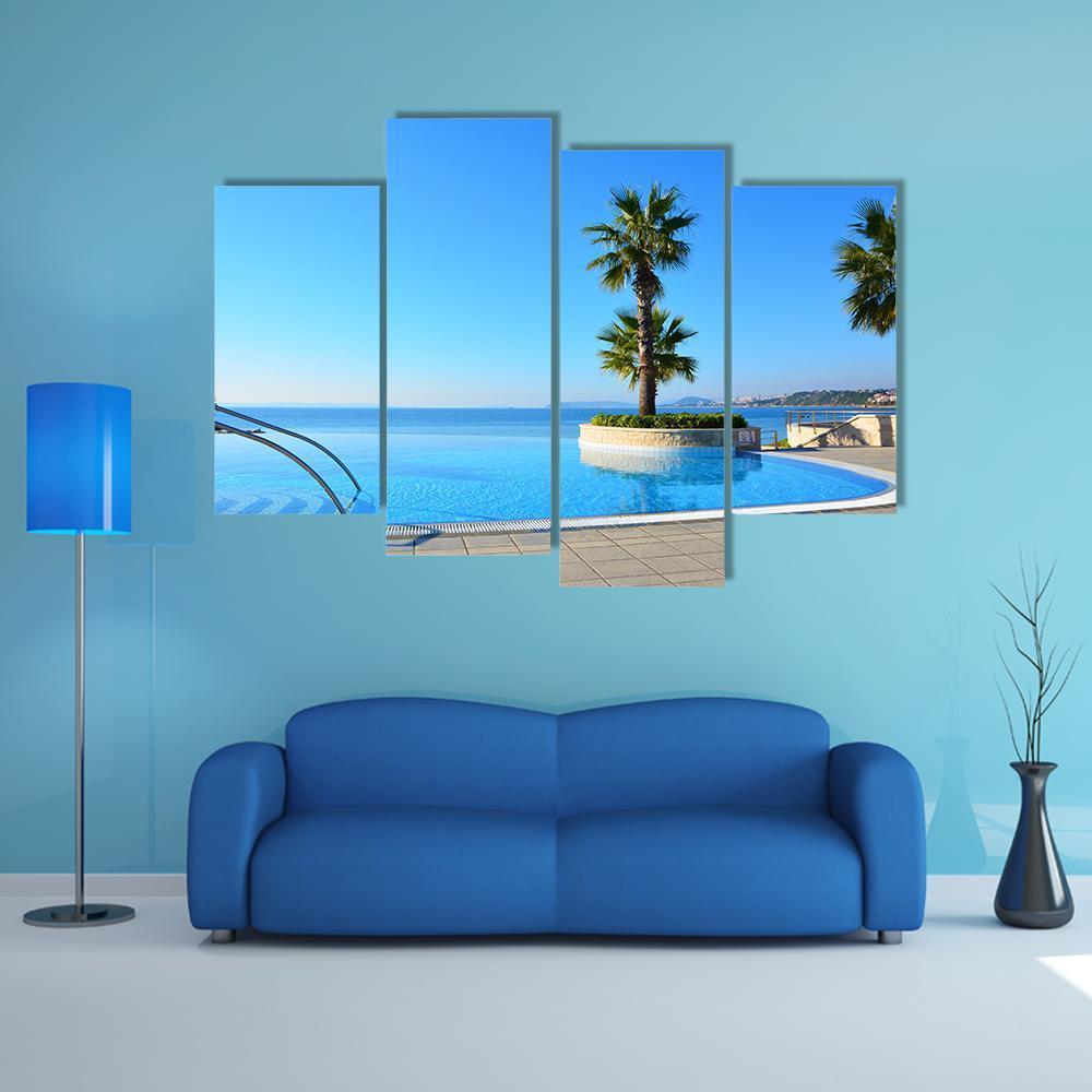 Swimming Pool With Palm Tree Canvas Wall Art-4 Pop-Gallery Wrap-50" x 32"-Tiaracle