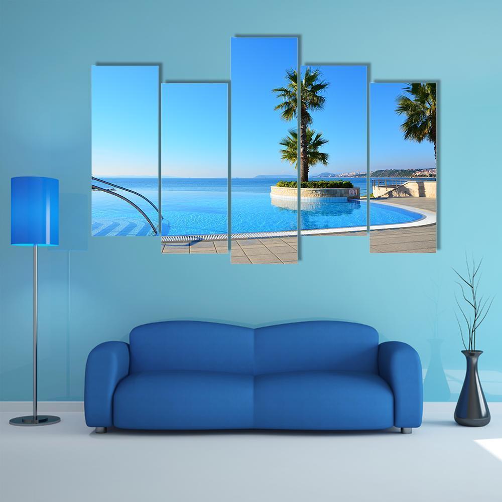 Swimming Pool With Palm Tree Canvas Wall Art-5 Pop-Gallery Wrap-47" x 32"-Tiaracle