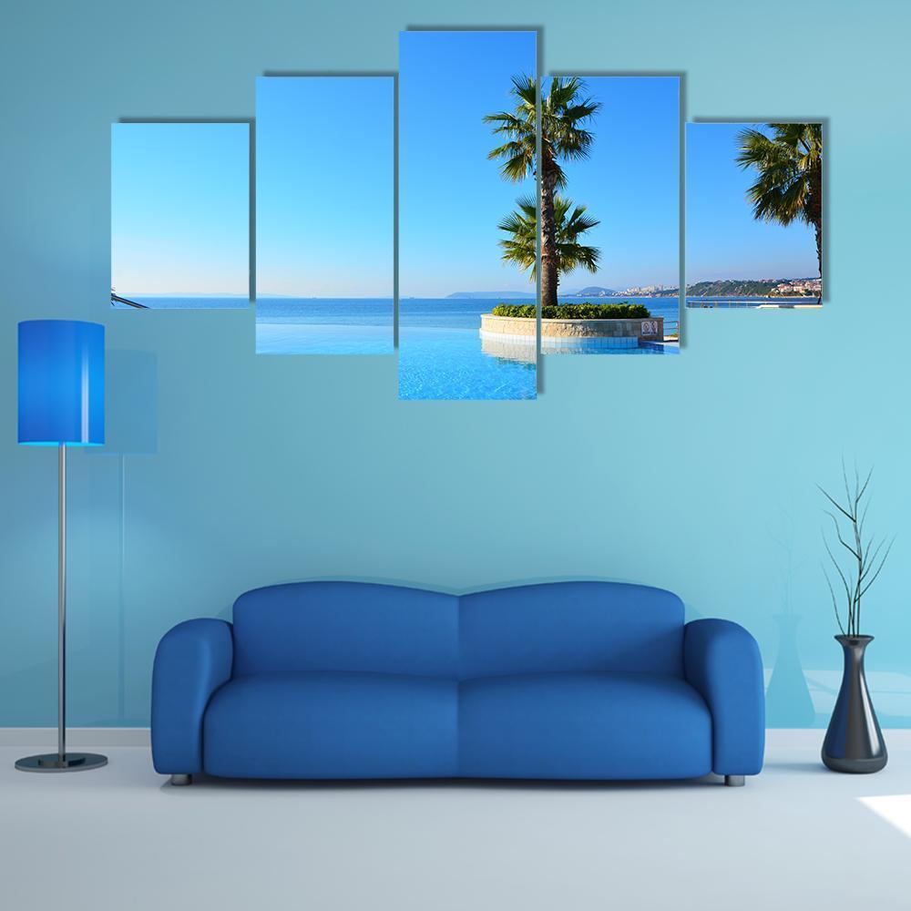 Swimming Pool With Palm Tree Canvas Wall Art-4 Pop-Gallery Wrap-50" x 32"-Tiaracle