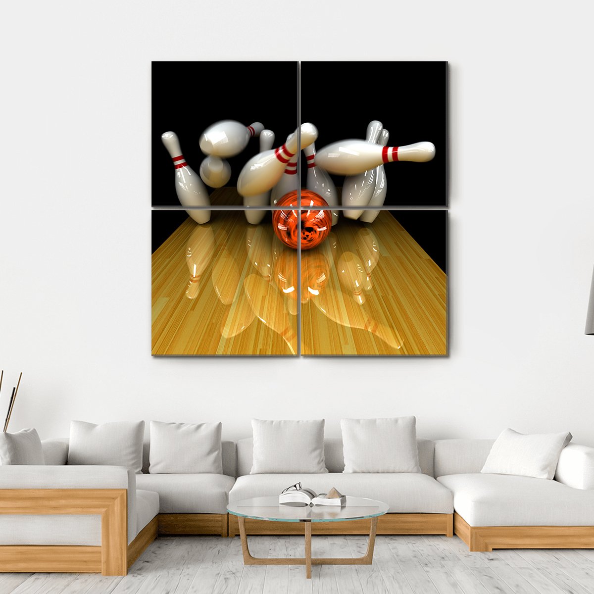 Swirling Strike In Bowling Canvas Wall Art-4 Square-Gallery Wrap-17&quot; x 17&quot;-Tiaracle