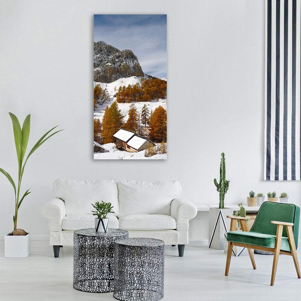 Swiss Alps Mountain Chalet Vertical Canvas Wall Art-3 Vertical-Gallery Wrap-12" x 25"-Tiaracle