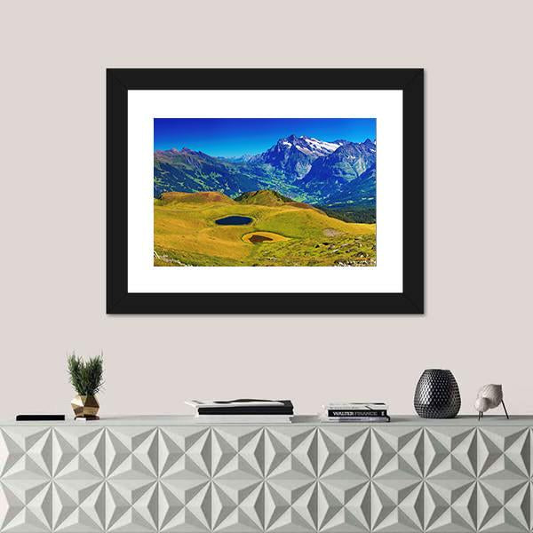 Swiss Alps Mountains Summer Panorama Switzerland Canvas Wall Art-1 Piece-Framed Print-20" x 16"-Tiaracle