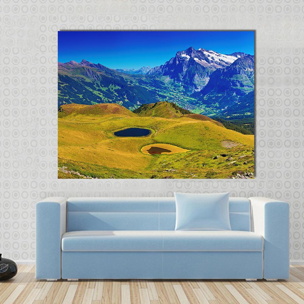 Swiss Alps Mountains Summer Panorama Switzerland Canvas Wall Art-1 Piece-Gallery Wrap-48" x 32"-Tiaracle