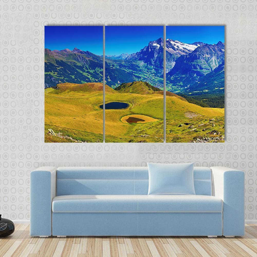 Swiss Alps Mountains Summer Panorama Switzerland Canvas Wall Art-3 Horizontal-Gallery Wrap-37" x 24"-Tiaracle