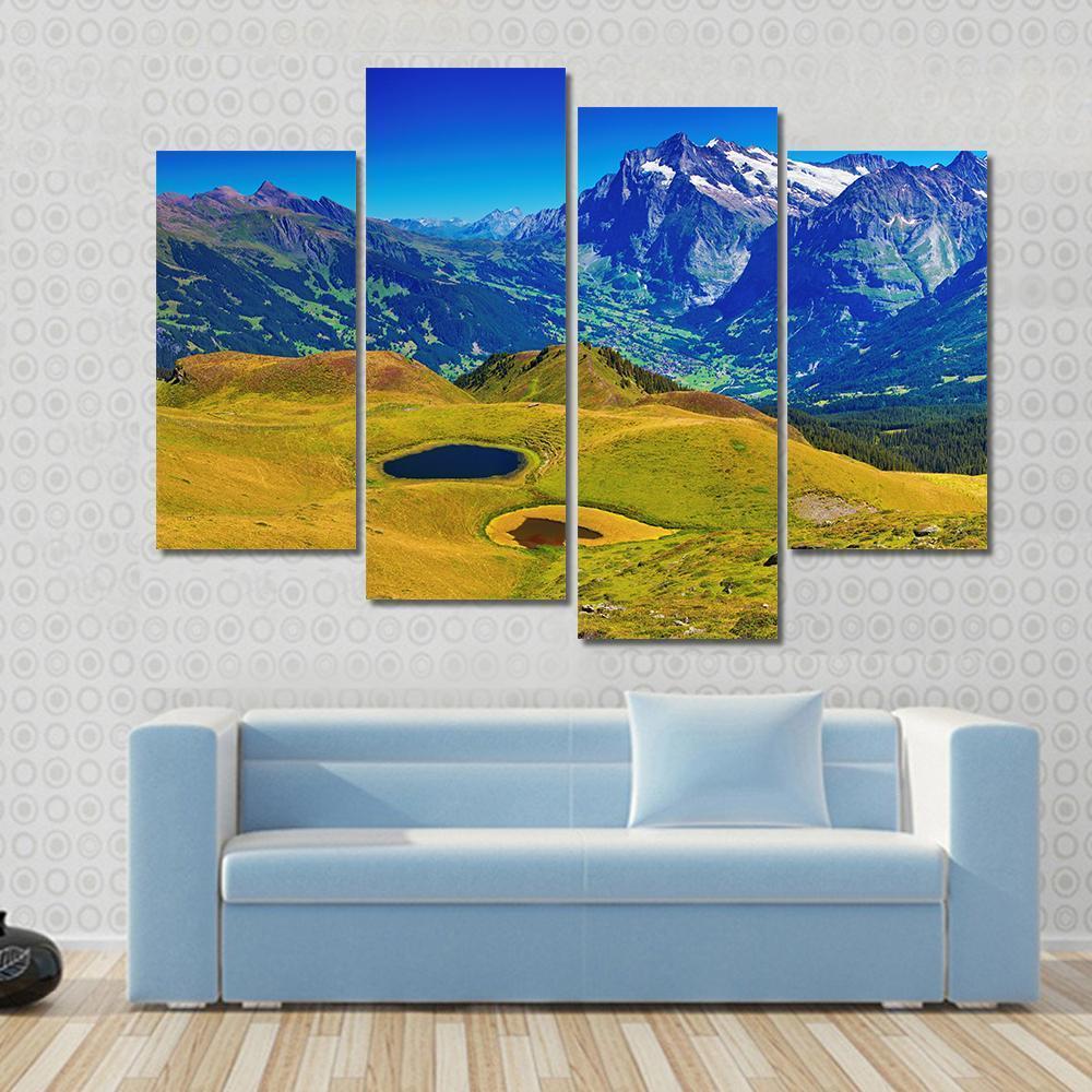 Swiss Alps Mountains Summer Panorama Switzerland Canvas Wall Art-4 Pop-Gallery Wrap-50" x 32"-Tiaracle