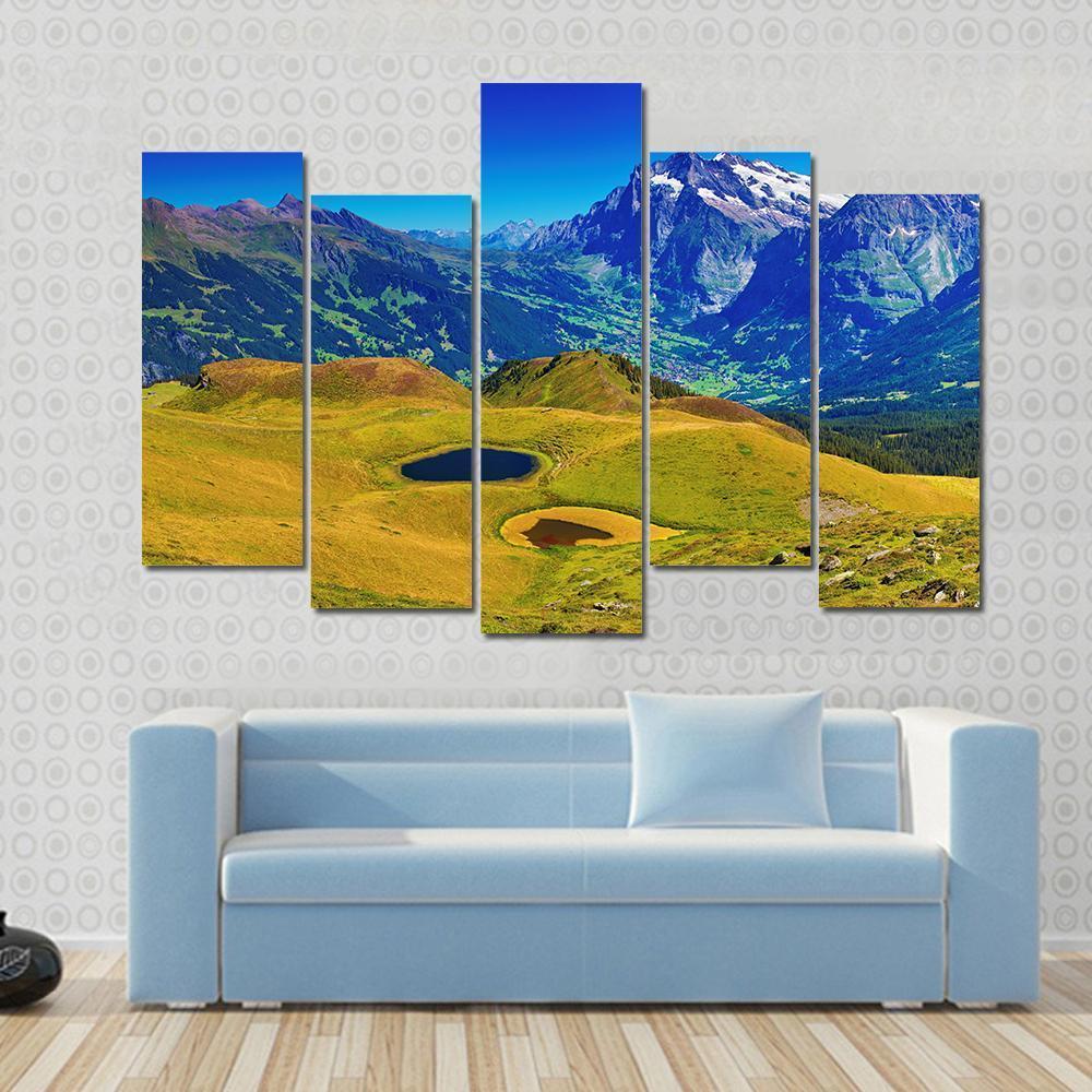 Swiss Alps Mountains Summer Panorama Switzerland Canvas Wall Art-5 Pop-Gallery Wrap-47" x 32"-Tiaracle