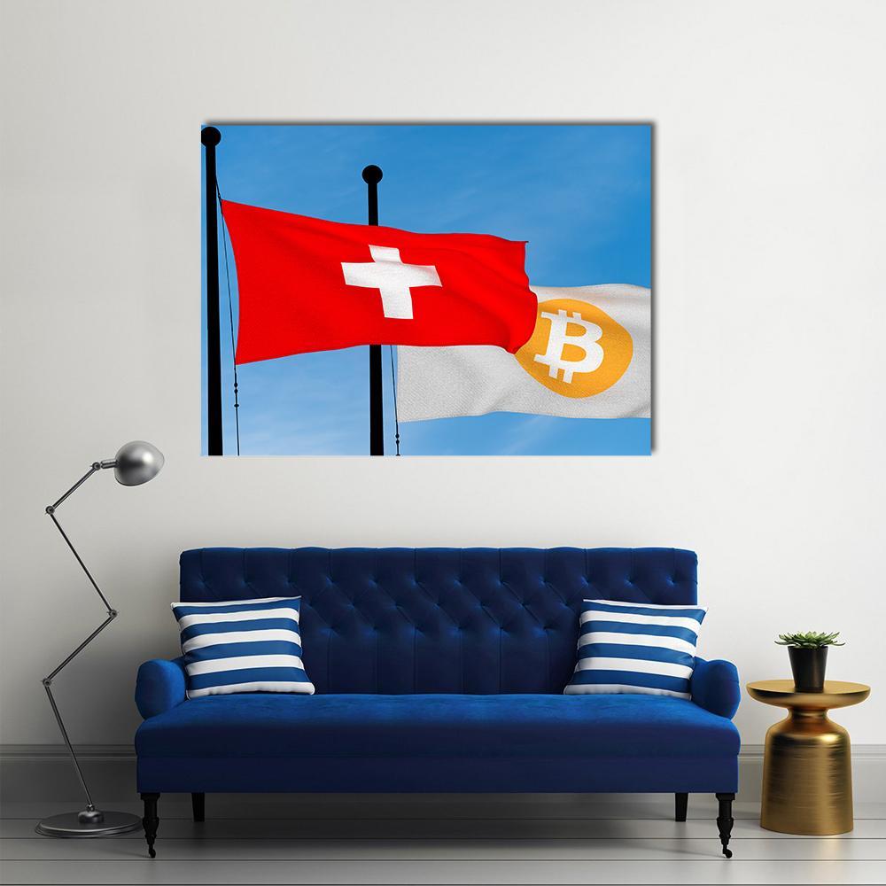 Swiss Flag And Bitcoin Flag Canvas Wall Art-1 Piece-Gallery Wrap-36" x 24"-Tiaracle
