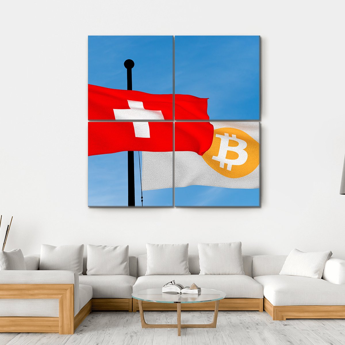 Swiss Flag And Bitcoin Flag Canvas Wall Art-4 Square-Gallery Wrap-17" x 17"-Tiaracle