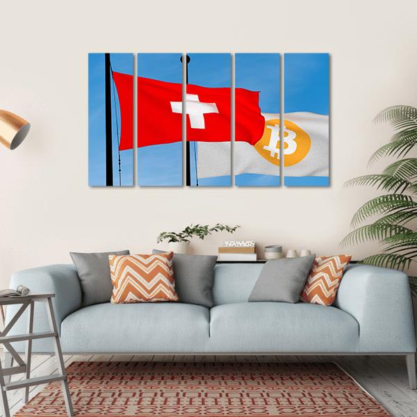 Swiss Flag And Bitcoin Flag Canvas Wall Art-5 Horizontal-Gallery Wrap-22" x 12"-Tiaracle