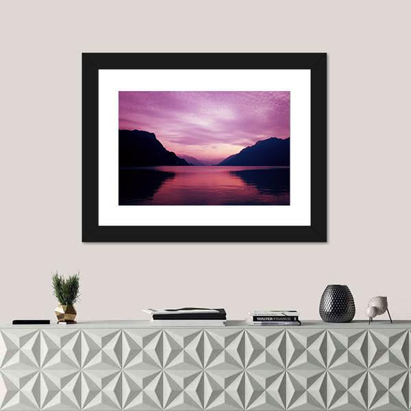 Swiss Lake At Sunset In Brienz Canvas Wall Art-1 Piece-Framed Print-20" x 16"-Tiaracle