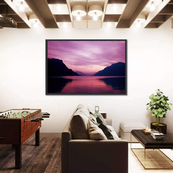 Swiss Lake At Sunset In Brienz Canvas Wall Art-3 Horizontal-Gallery Wrap-25" x 16"-Tiaracle