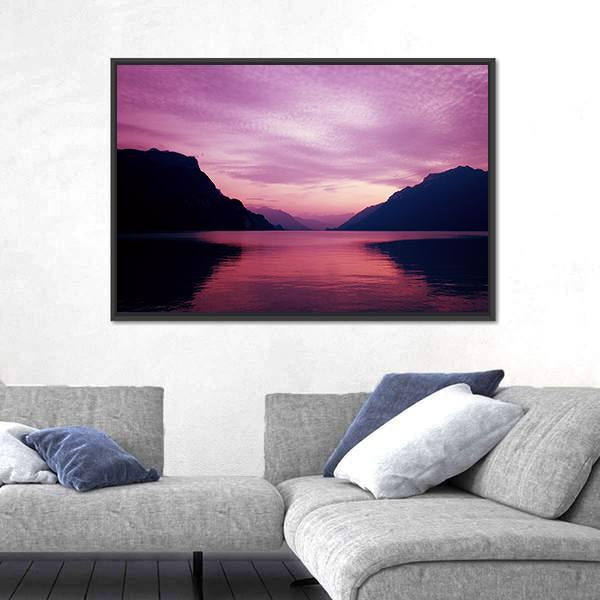 Swiss Lake At Sunset In Brienz Canvas Wall Art-3 Horizontal-Gallery Wrap-25" x 16"-Tiaracle