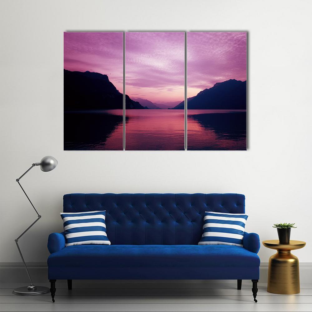 Swiss Lake At Sunset In Brienz Canvas Wall Art-3 Horizontal-Gallery Wrap-37" x 24"-Tiaracle