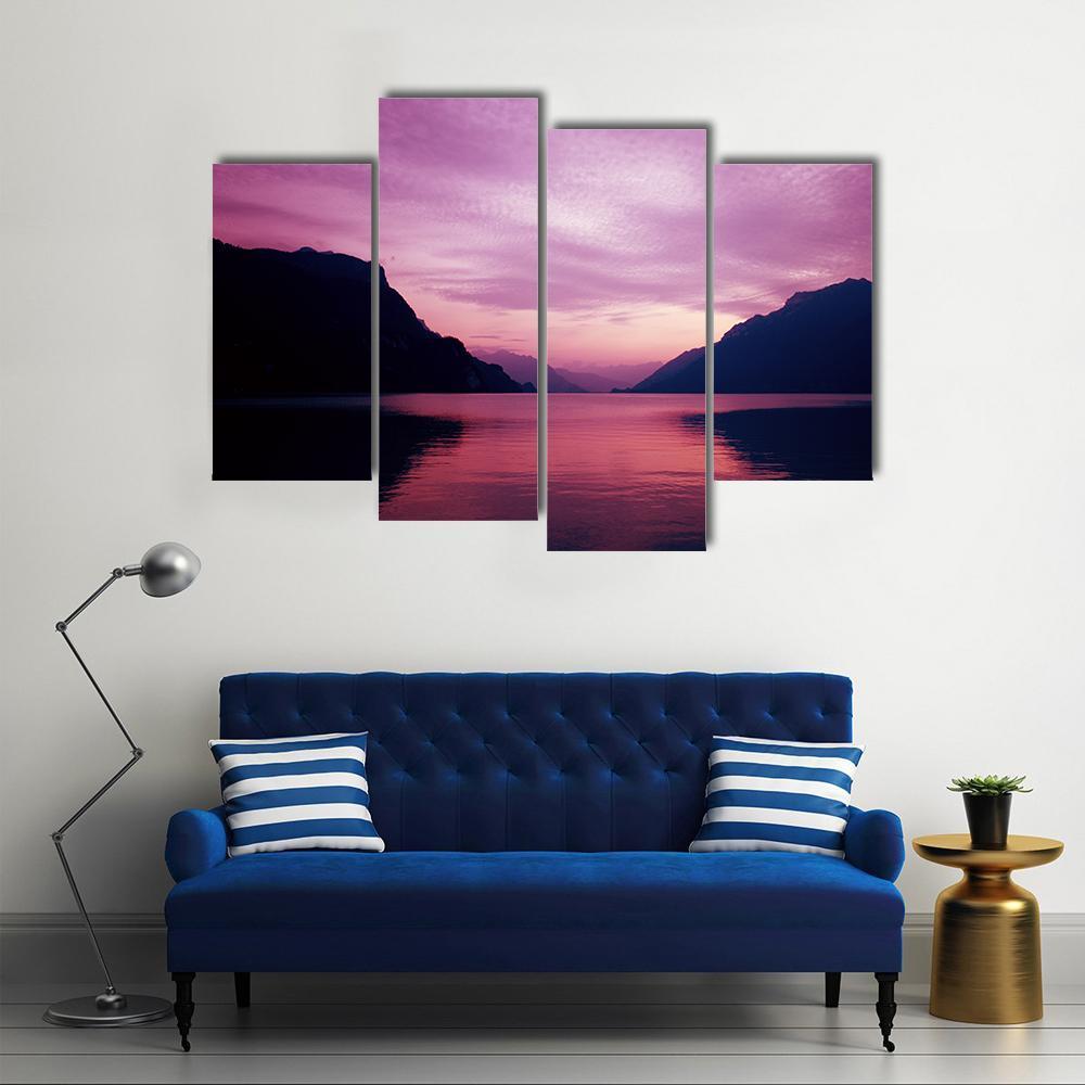 Swiss Lake At Sunset In Brienz Canvas Wall Art-4 Pop-Gallery Wrap-50" x 32"-Tiaracle