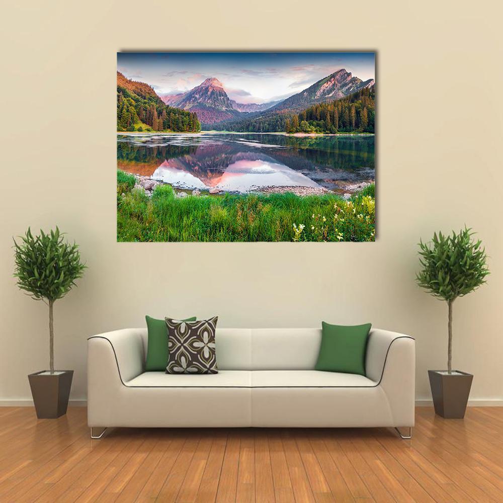 Swiss Lake Obersee In Switzerland Canvas Wall Art-1 Piece-Gallery Wrap-48" x 32"-Tiaracle