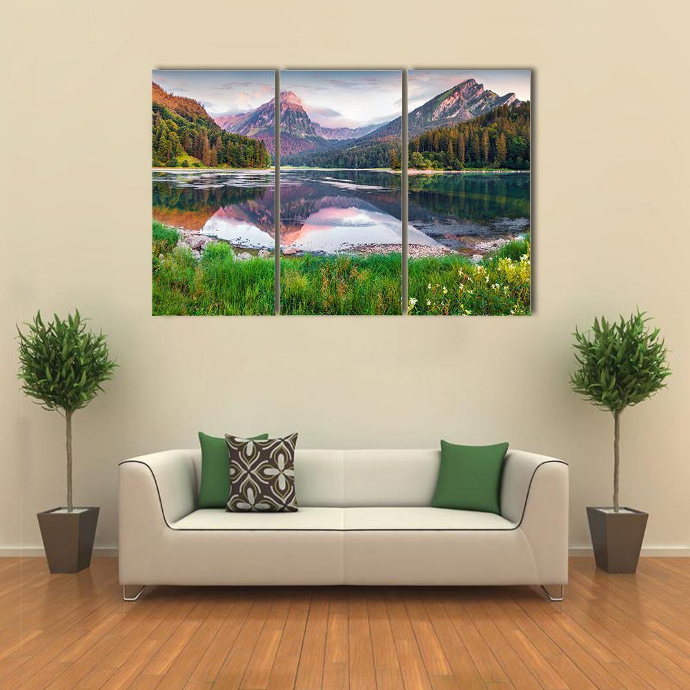 Swiss Lake Obersee In Switzerland Canvas Wall Art-3 Horizontal-Gallery Wrap-37" x 24"-Tiaracle