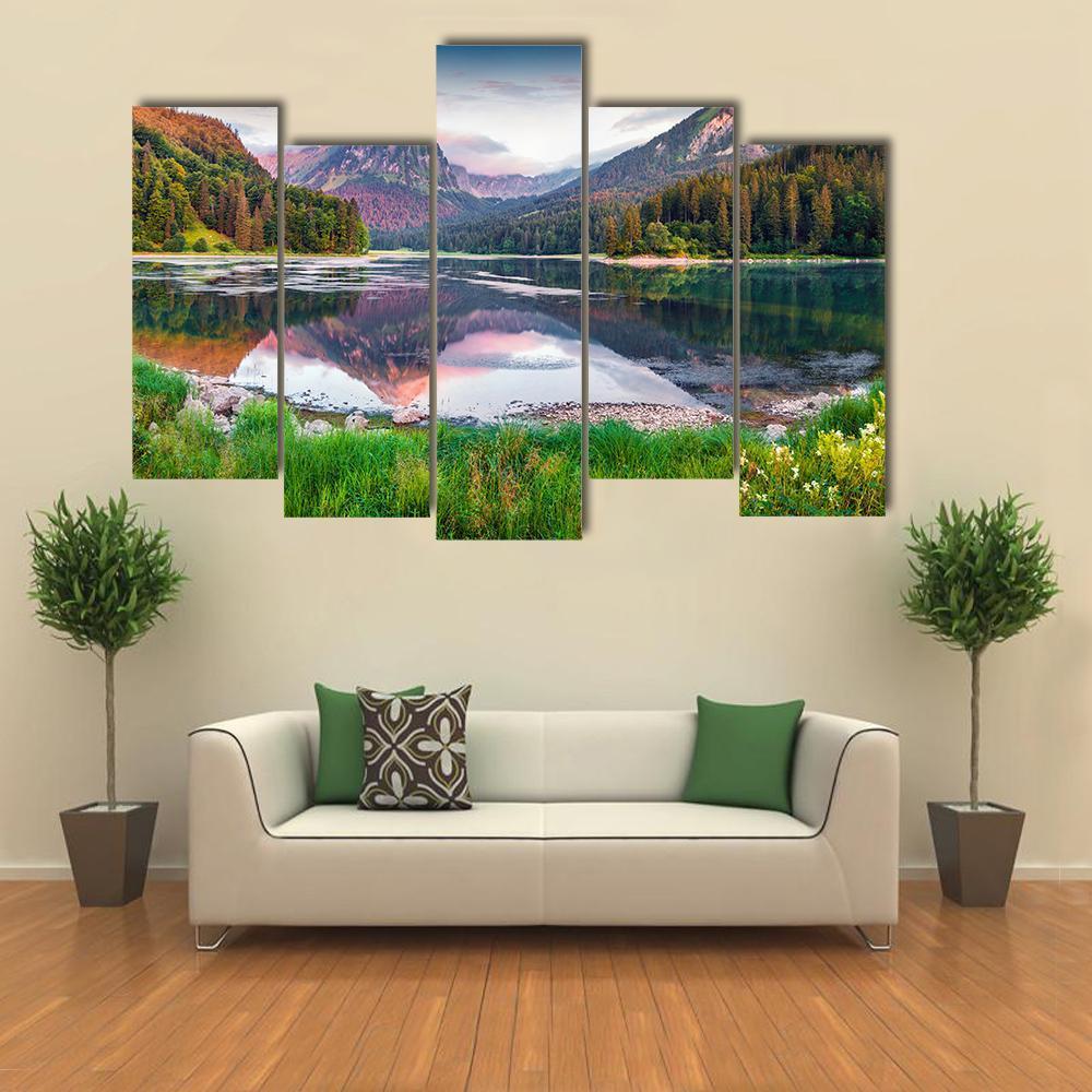 Swiss Lake Obersee In Switzerland Canvas Wall Art-5 Pop-Gallery Wrap-47" x 32"-Tiaracle