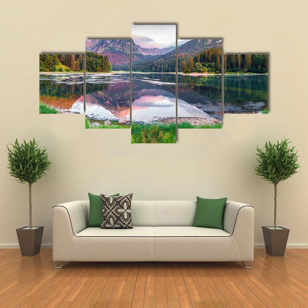 Swiss Lake Obersee In Switzerland Canvas Wall Art-4 Pop-Gallery Wrap-50" x 32"-Tiaracle