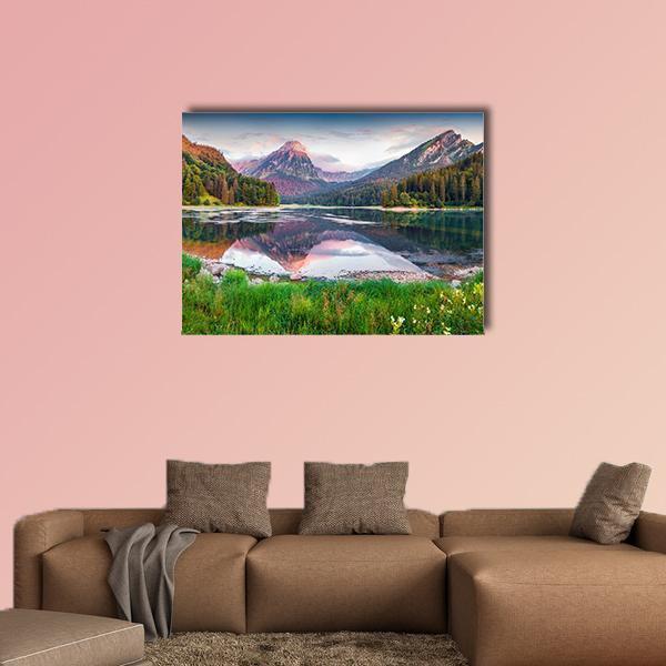 Swiss Lake Obersee Canvas Wall Art-1 Piece-Gallery Wrap-48" x 32"-Tiaracle