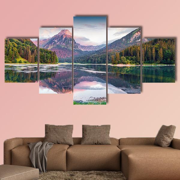 Swiss Lake Obersee Canvas Wall Art-5 Star-Gallery Wrap-62" x 32"-Tiaracle