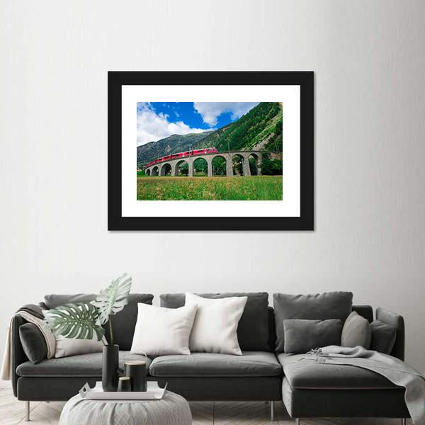 Swiss Mountain Train Bernina Canvas Wall Art-1 Piece-Framed Print-42" x 14"-Tiaracle