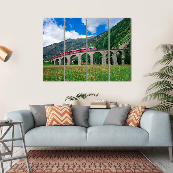 Swiss Mountain Train Bernina Canvas Wall Art-4 Horizontal-Gallery Wrap-34" x 24"-Tiaracle