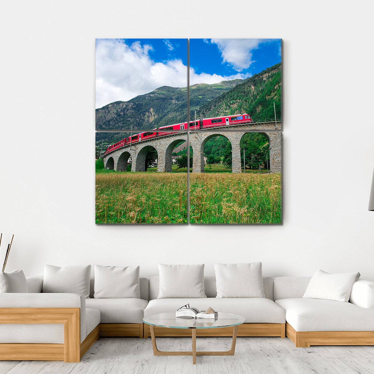Swiss Mountain Train Bernina Canvas Wall Art-4 Square-Gallery Wrap-17" x 17"-Tiaracle