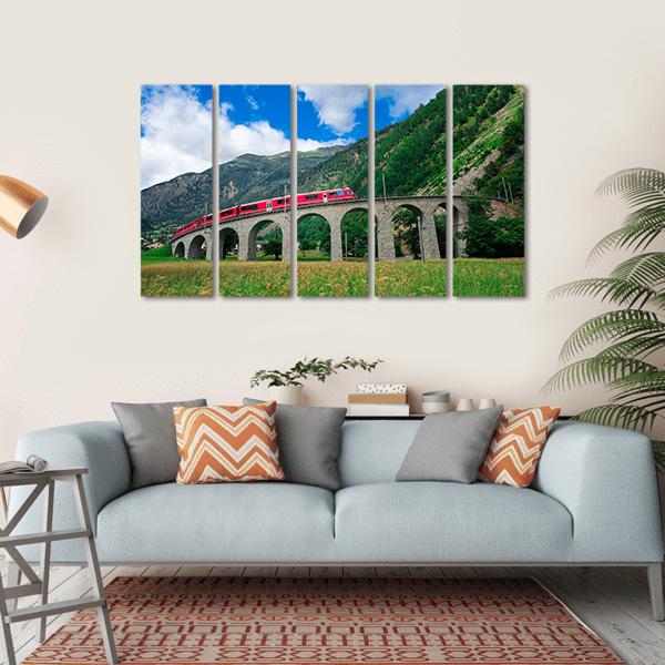Swiss Mountain Train Bernina Canvas Wall Art-5 Horizontal-Gallery Wrap-22" x 12"-Tiaracle